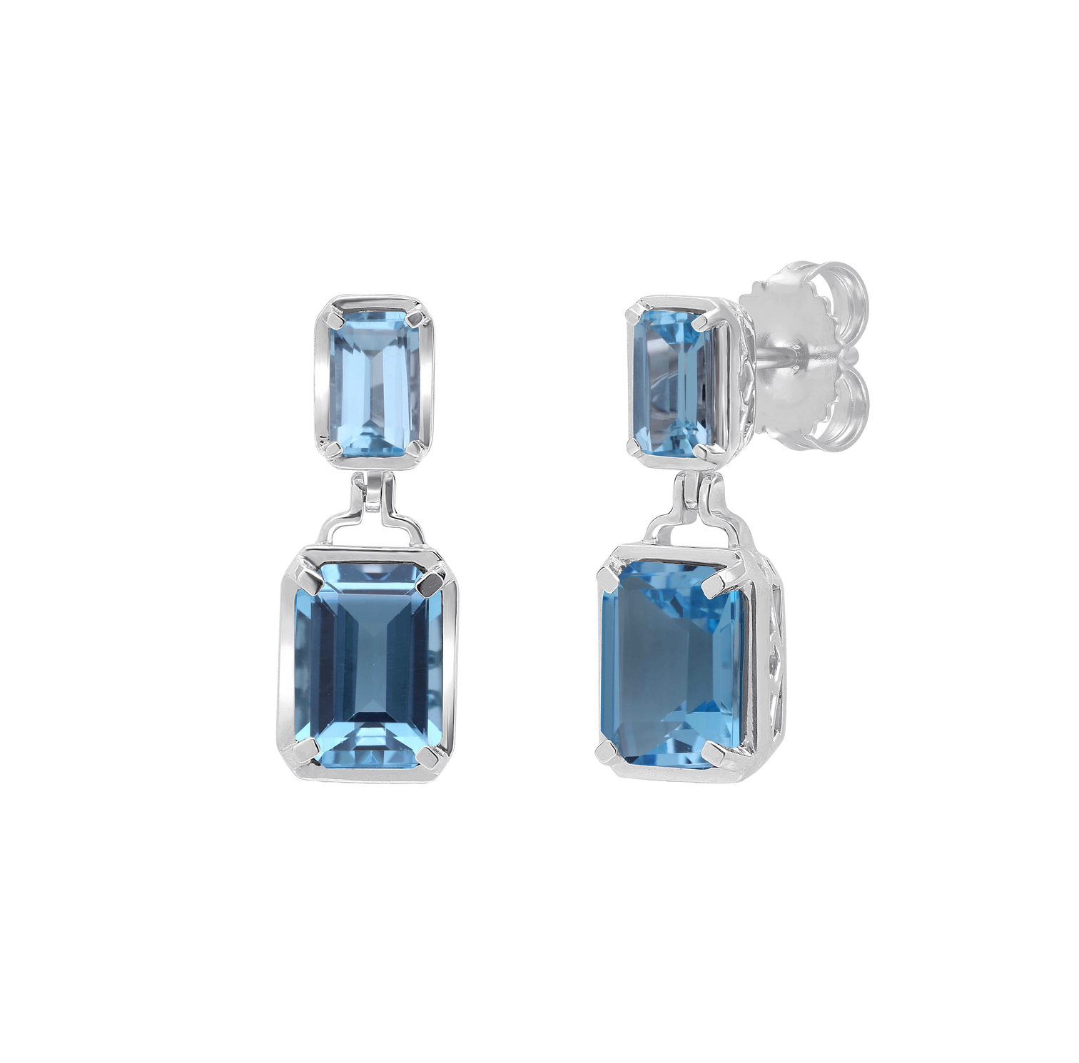 Sabel Collection White Gold Octagon Sky Blue Topaz Drop Earrings